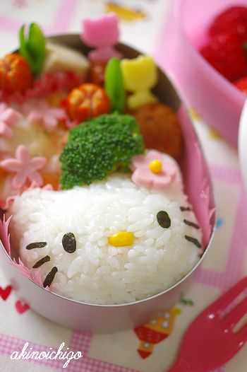 Hello Kitty rice ball bento box with Hello Kitty rice ball