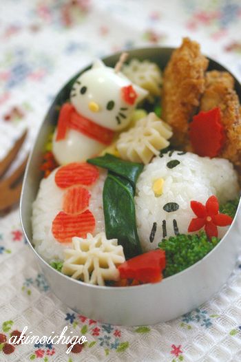 Hello Kitty snowman bento kawaii Hello Kitty bento as snowman