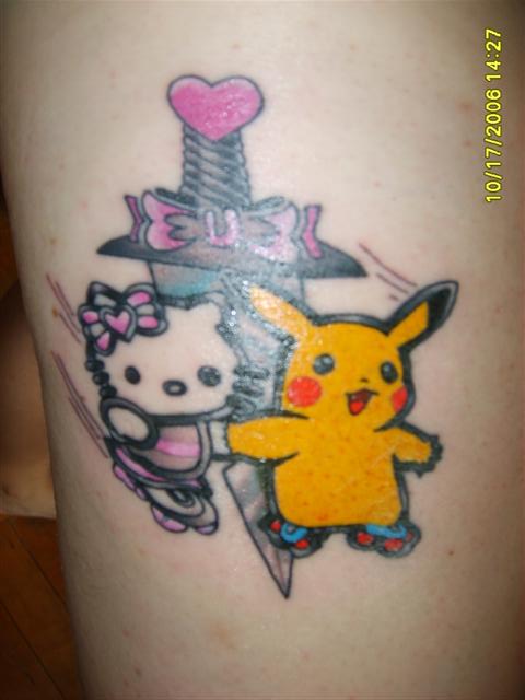  Hello Kitty Pikachu combination tattoo (the scary thing is that there is 