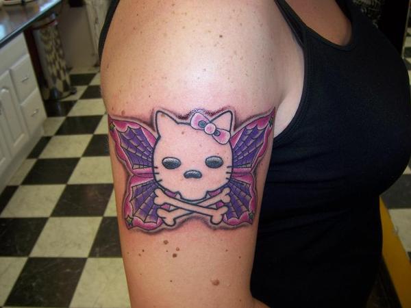 Hello Kitty Skeleton Butterfly Tattoo