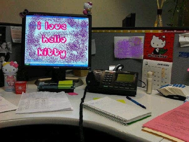 Update: If someone in your office is proud of their Hello Kitty cubicle, 