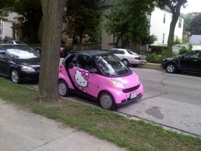 hello kitty smart car pink Hello Kitty pink smar car in the wild