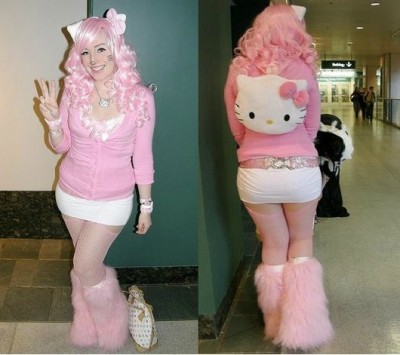 hello kitty pink costume Hello Kitty pink Halloween costume front and back